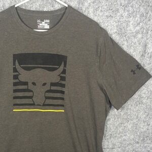 Under Armour Project Rock Brahma Bull HeatGear T-Shirt Mens XL Olive Green Loose
